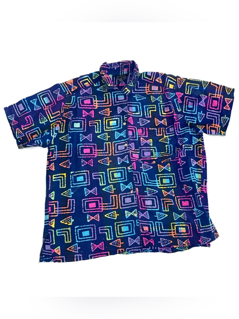 Vibrant Neon Geometric Button-Up Shirt